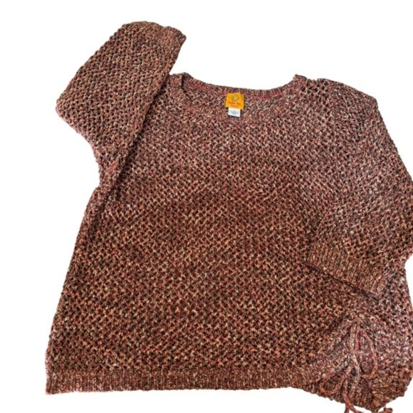 Ruby Rd. Bronze mix Metallic open crochet tie-waist crew neck sweater sz 2x EUC - Picture 9 of 12